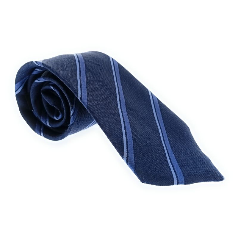 Emporio Armani Linen Silk Blend Navy Blue Diagonal Stripe 3in Tie